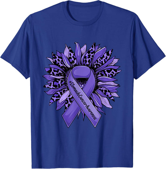 Leopard Sunflower and Periwinkle Ribbon Stomach Cancer T-Shirt - T-Shirt | Royal