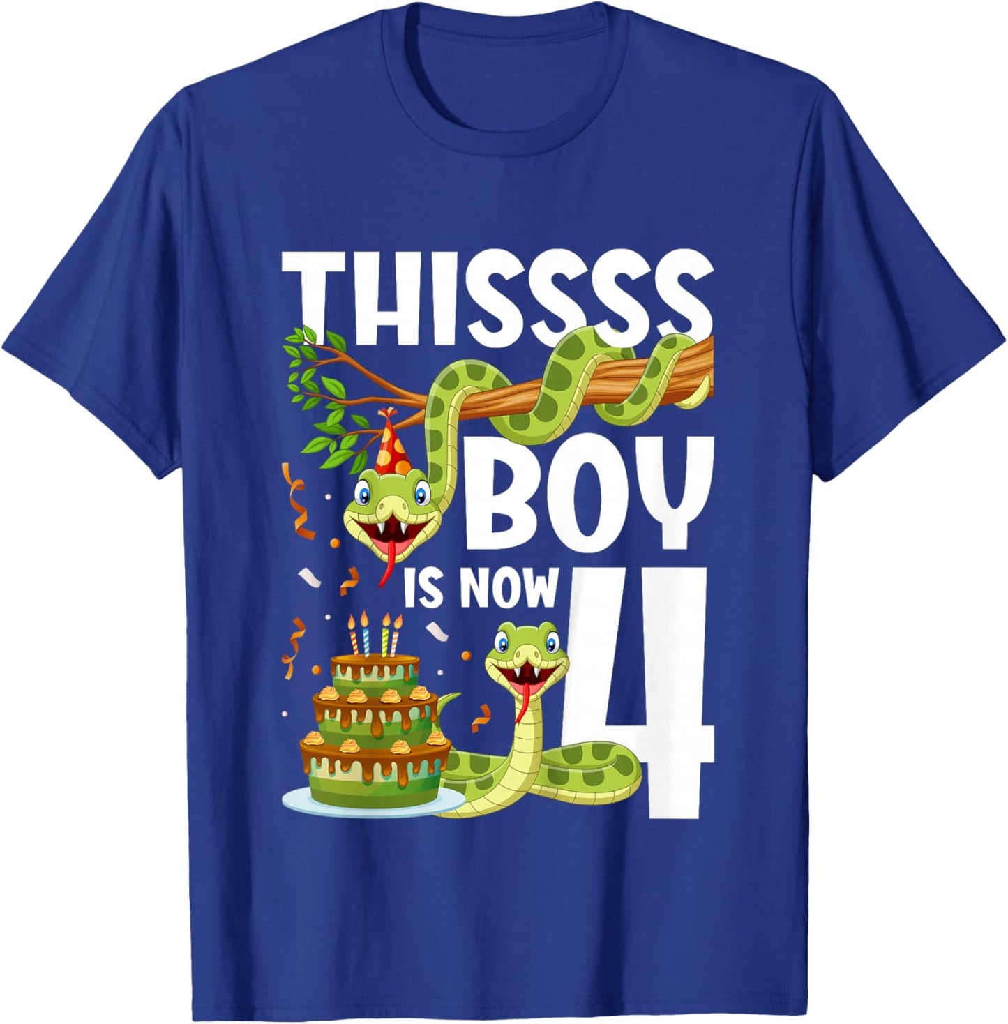 Kids 4th Reptile Birthday 4 Year Old Boy Snake Birthday Party T-Shirt - T-Shirt | Royal
