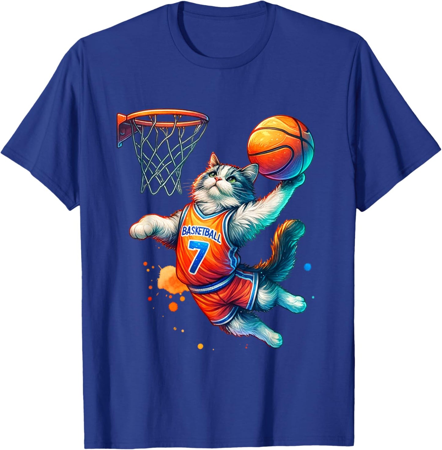 Cat Basketball Youth Player Hoop Slam Design Cat lovers T-Shirt - T-Shirt | Royal