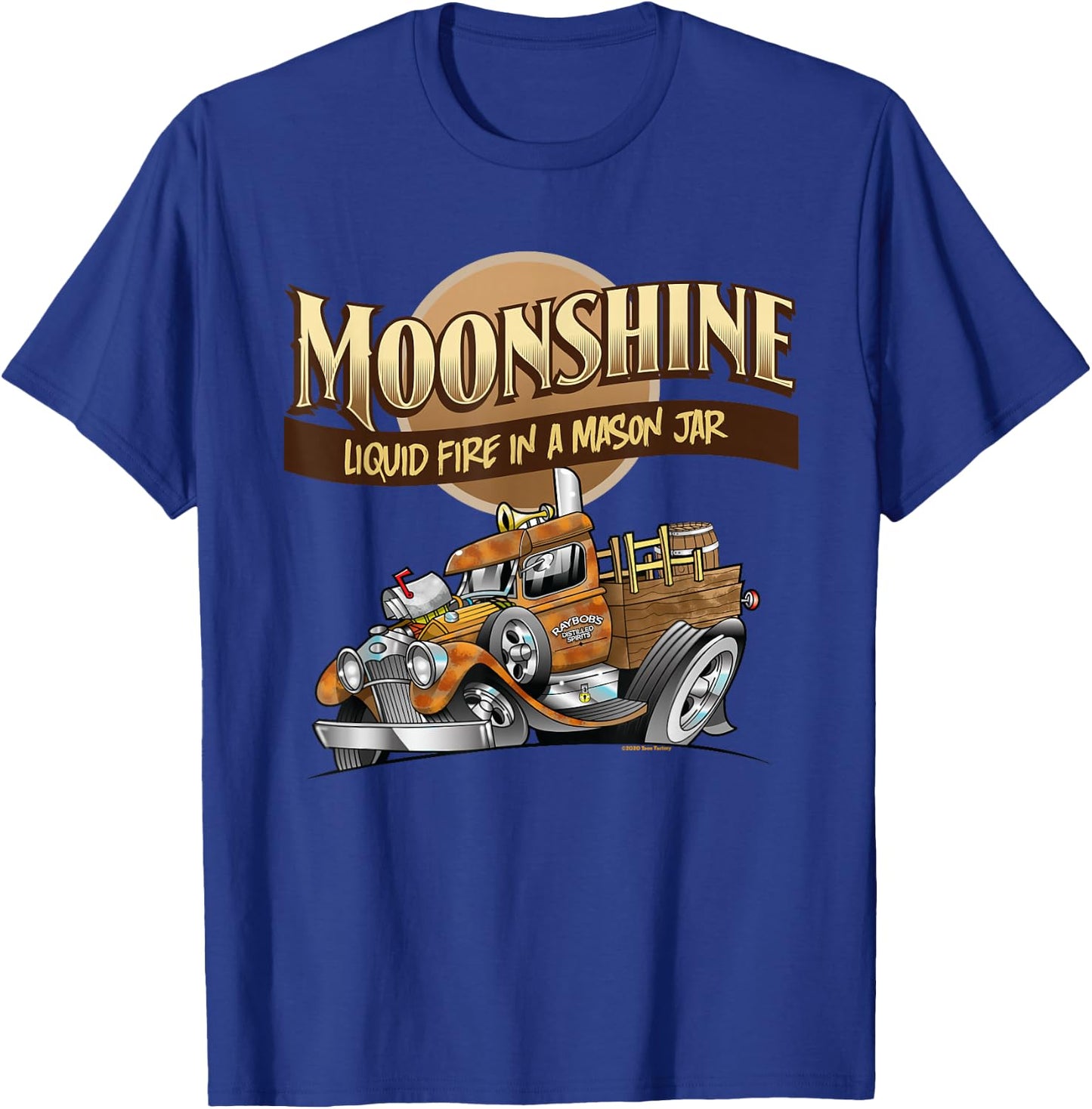 Moonshine Liquid Fire In A Mason Jar Funny Homebrew T-Shirt - T-Shirt | Royal