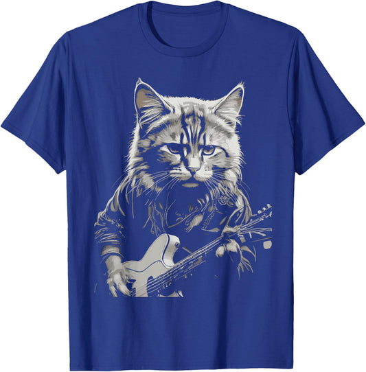 Cute Kitten Music Lover Kitty Funny Rock Cat Playing Guitar T-Shirt - T-Shirt | Royal