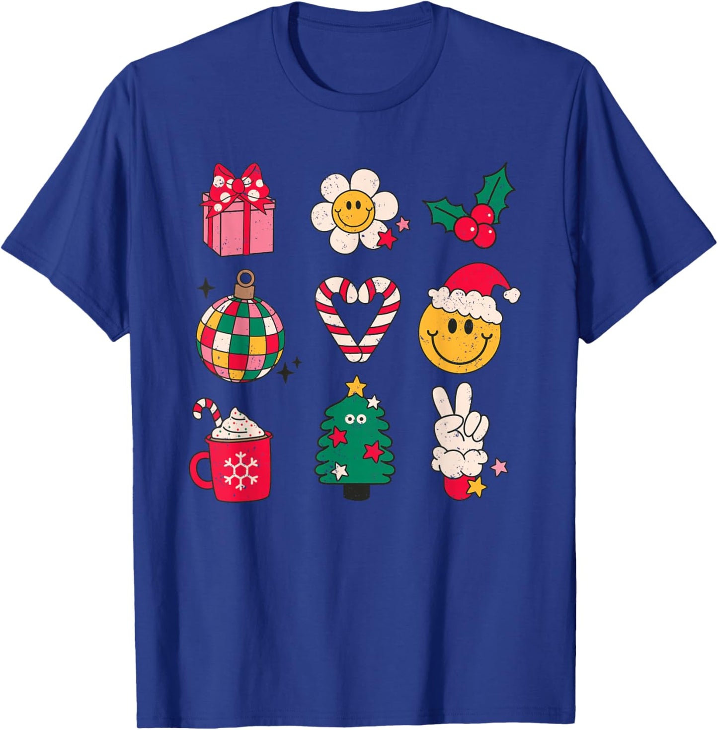 70s Cute Santa Yellow Smile Face Christmas Shirt Women Girls T-Shirt - T-Shirt | Royal