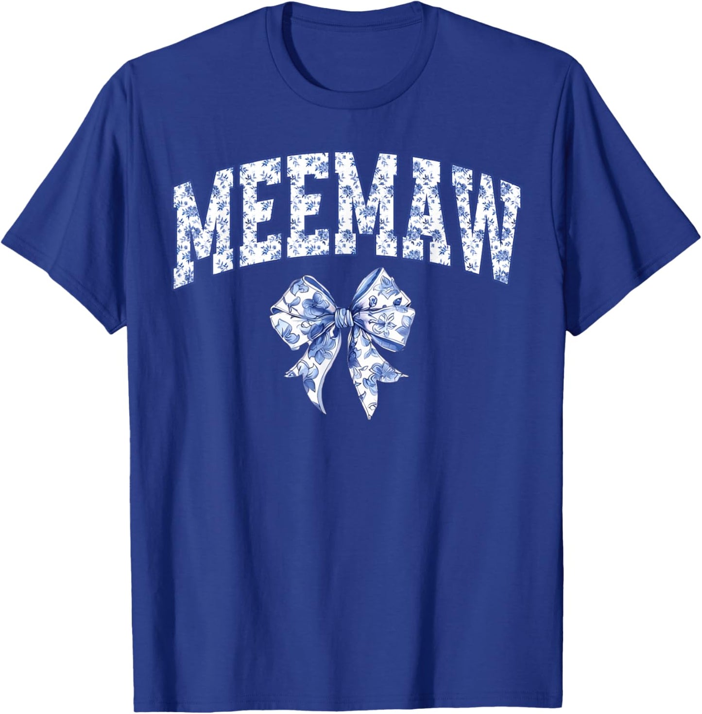 Meemaw Coquette Toile Blue Bow Floral Family Matching T-Shirt - T-Shirt | Royal