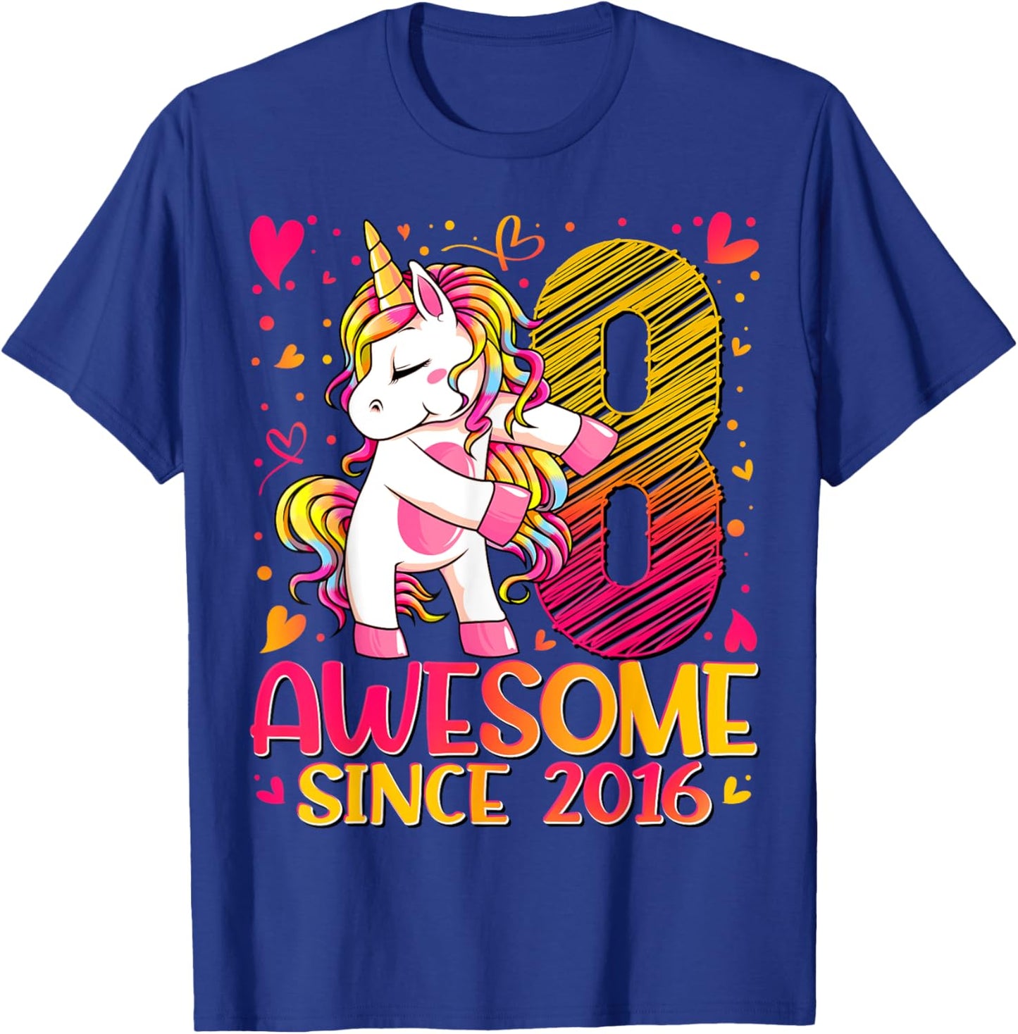 8 Years Old Flossing Unicorn Gifts 8th Birthday Girl Party T-Shirt - T-Shirt | Royal