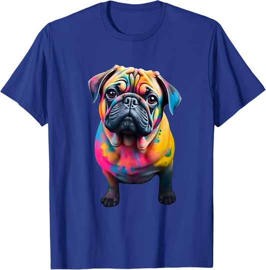 Colorful Pug Graffiti Watercolor Dog Pug Design Graphic Men Women Kids T-Shirt - T-Shirt | Royal
