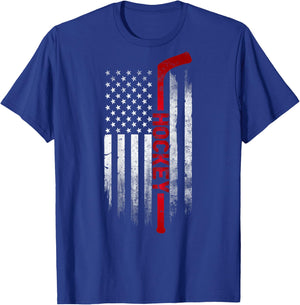 Hockey Stick USA Flag Sports Patriotic Ice Hockey Player Kids Men T-Shirt - T-Shirt | Royal