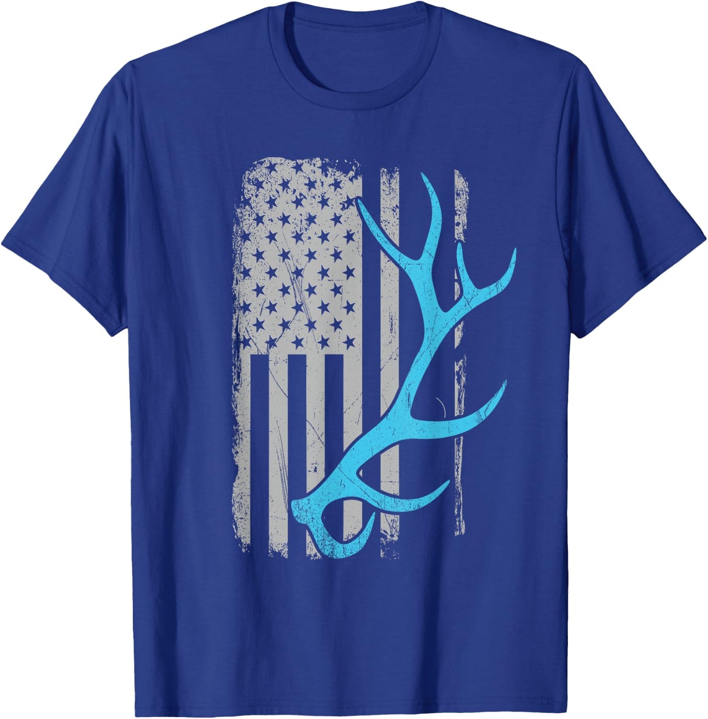 Elk Hunter - Vintage USA Flag Shed Antlers Men T-Shirt - T-Shirt | Royal
