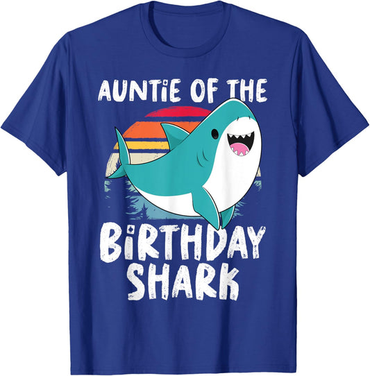 Auntie Of The Shark Birthday Shirt Funny Birthday Matching T-Shirt - T-Shirt | Royal