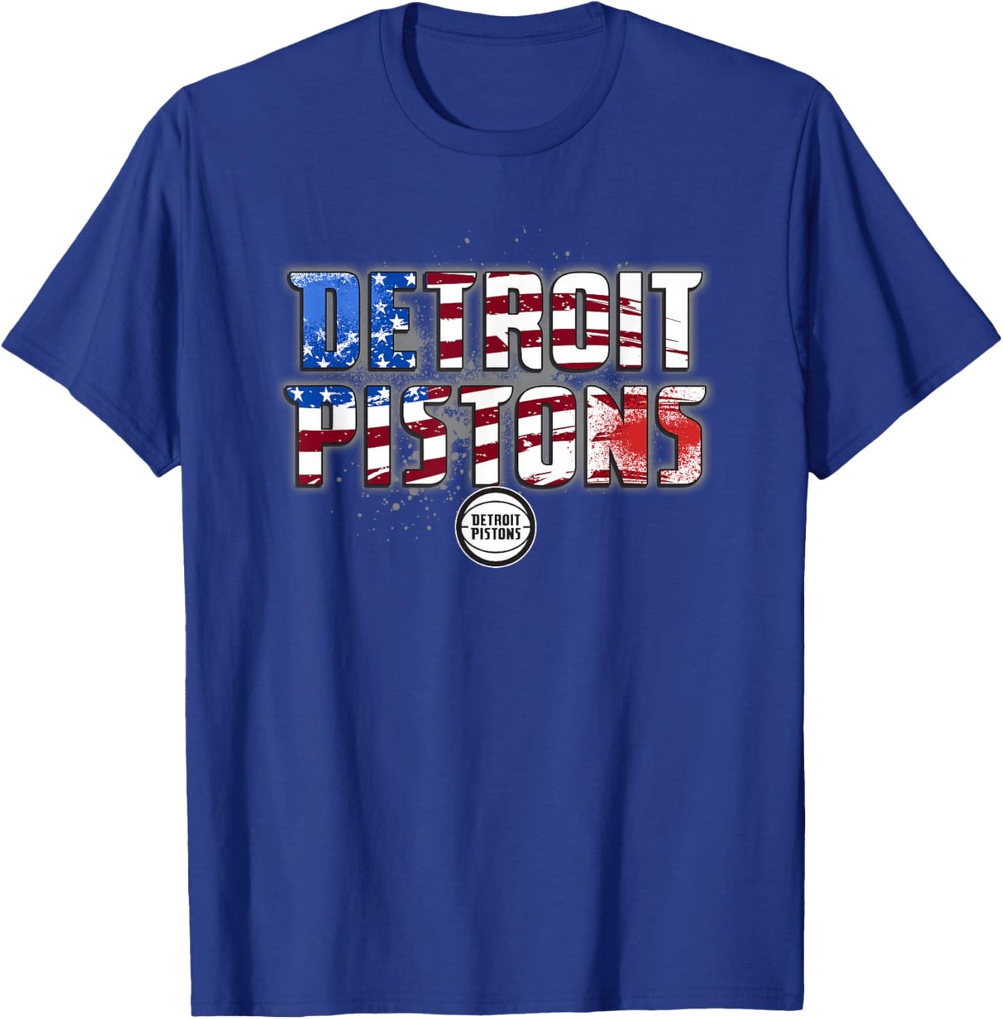 NBA Detroit Pistons American Flag Distressed Paint Spill T-Shirt - T-Shirt | Royal