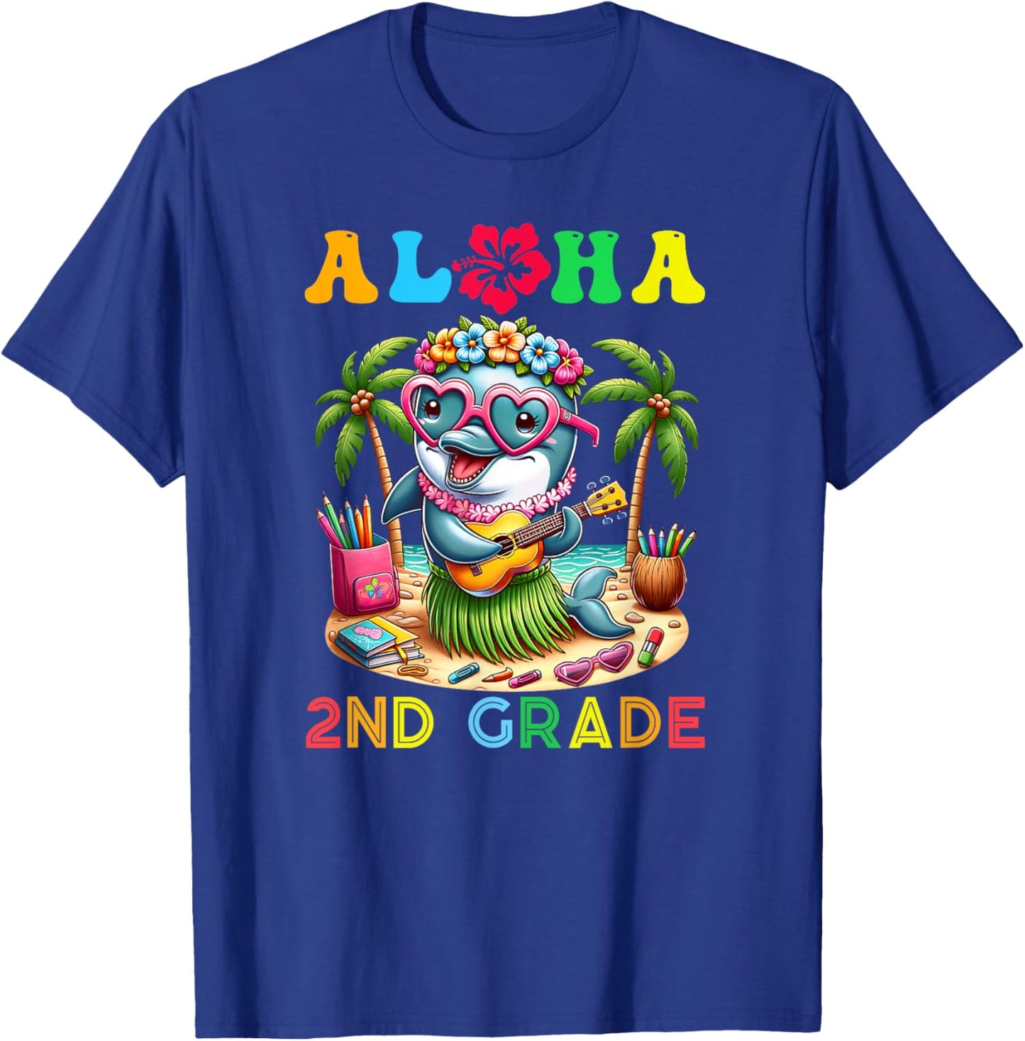 Aloha Second Grade Dolphin Hawaii Back to School Kids Girl T-Shirt - T-Shirt | Royal