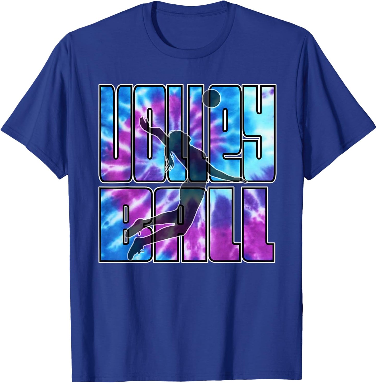 Volleyball Tie Dye Blue Purple Serving Silhouette Girl Gift T-Shirt - T-Shirt | Royal