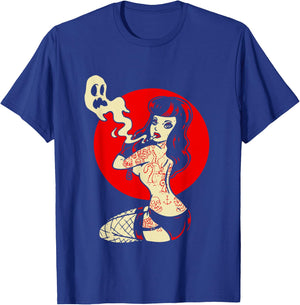 Horror Pinup Sexy Goth Girl Burlesque - Psychobilly Punk Art T-Shirt - T-Shirt | Royal