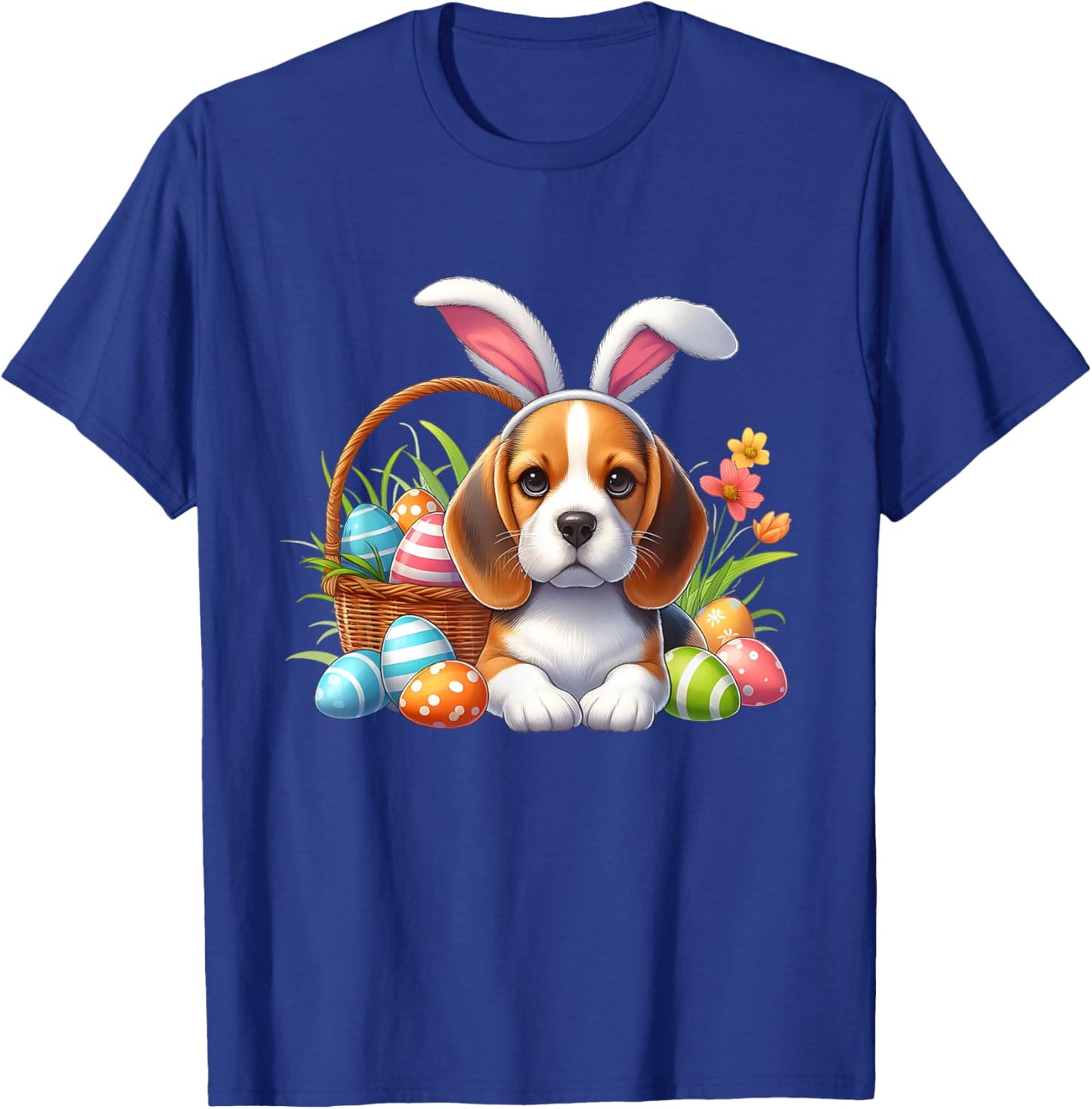 Beagle with Easter Bunny Ears and Colorful Easter Eggs T-Shirt - T-Shirt | Royal