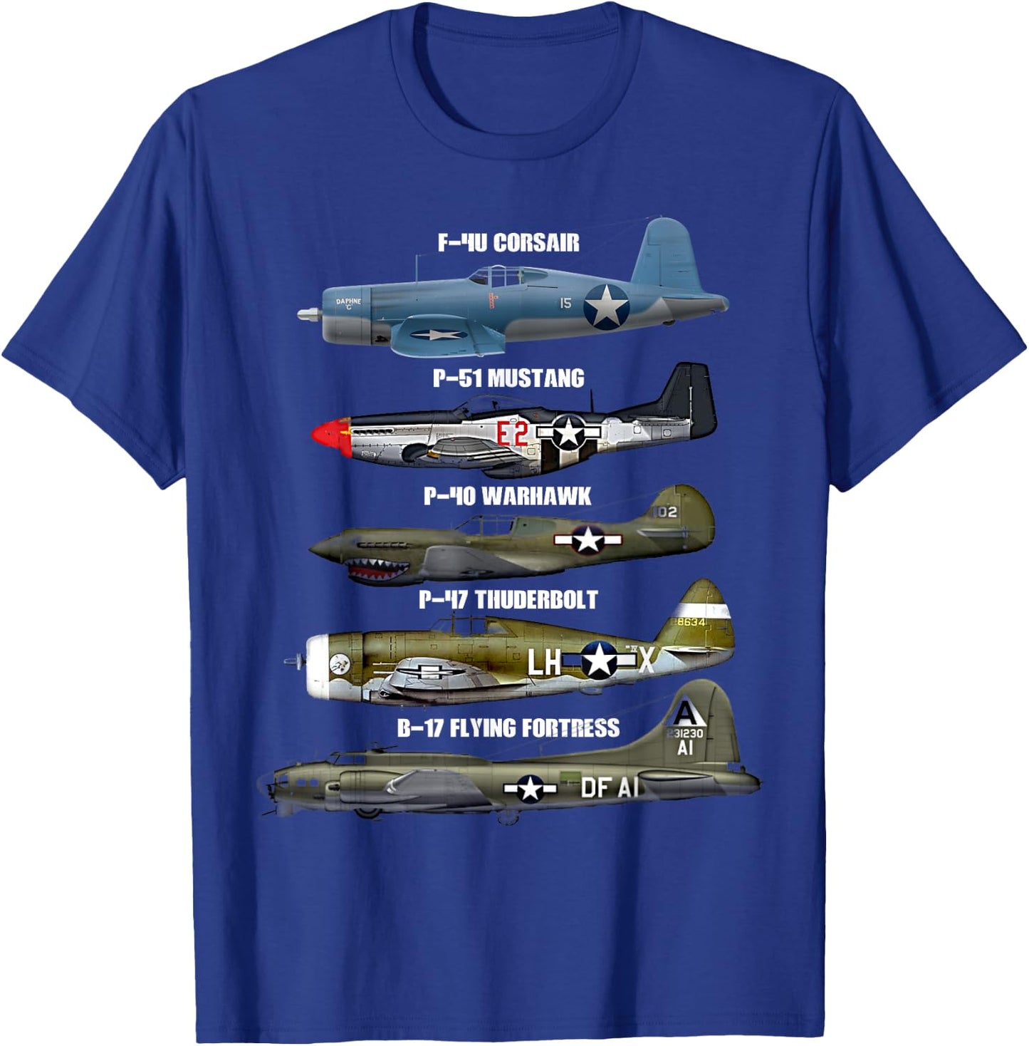 WW2 Warplane Warbirds B-17 P51 Mustang F4U Corsair T-Shirt - T-Shirt | Royal