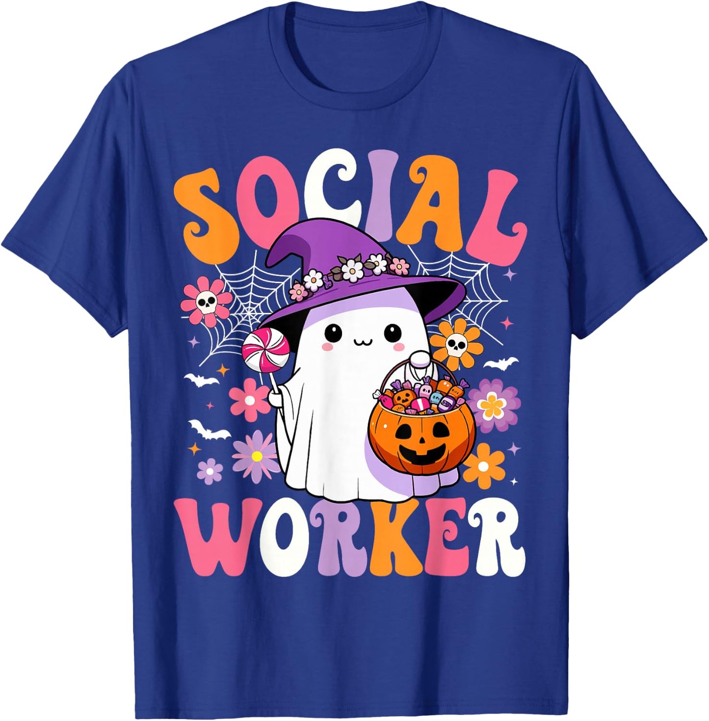 Halloween Social Worker Ghost Cute Social Worker Halloween T-Shirt - T-Shirt | Royal