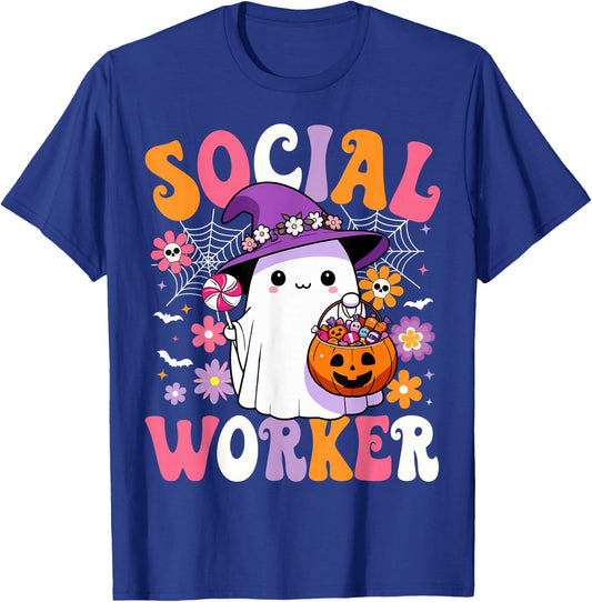 Halloween Social Worker Ghost Cute Social Worker Halloween T-Shirt - T-Shirt | Royal