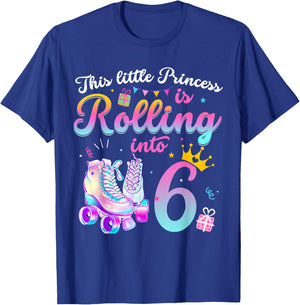 Roller Skate 6th Birthday Shirt 6 Year Old Girl Party Outfit T-Shirt - T-Shirt | Royal