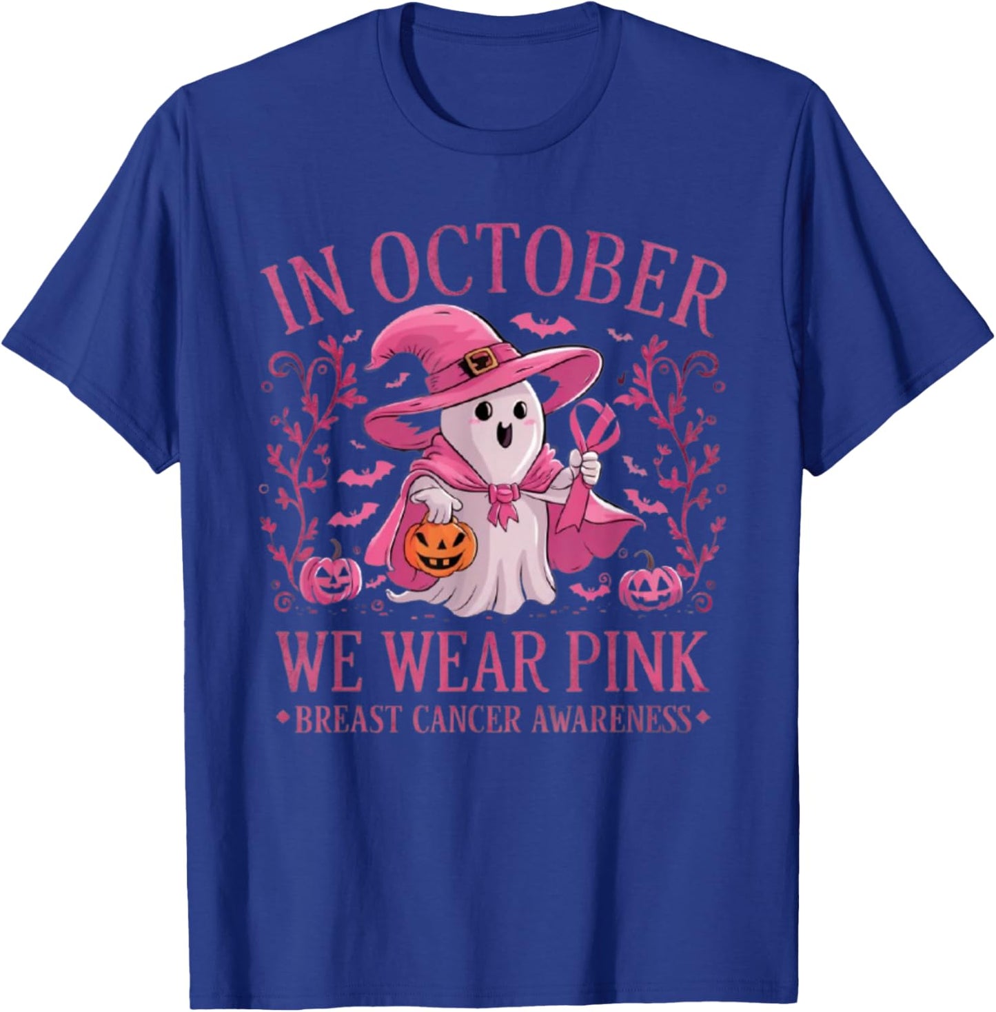 In October We Wear Pink Breast Cancer Awareness Halloween T-Shirt - T-Shirt | Royal