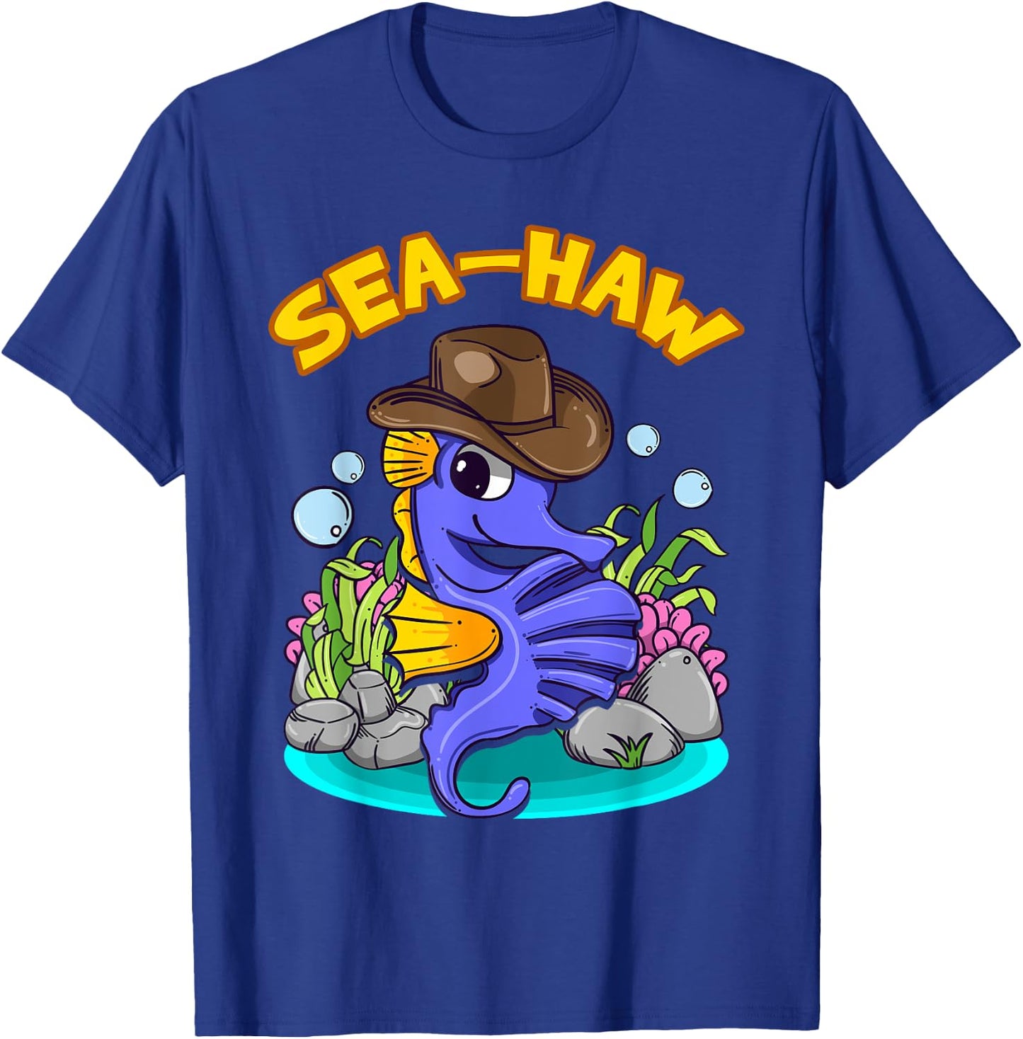Sea Haw Seahorse Cowboy Western Fish T-Shirt - T-Shirt | Royal
