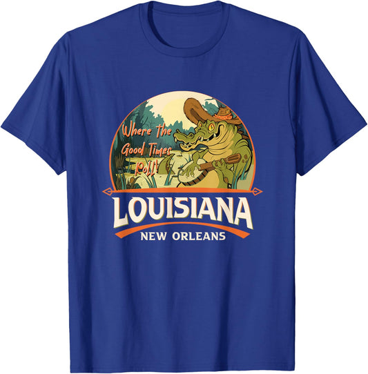 New Orleans Louisiana LA USA Swamp Alligator Playing Banjo T-Shirt - T-Shirt | Royal