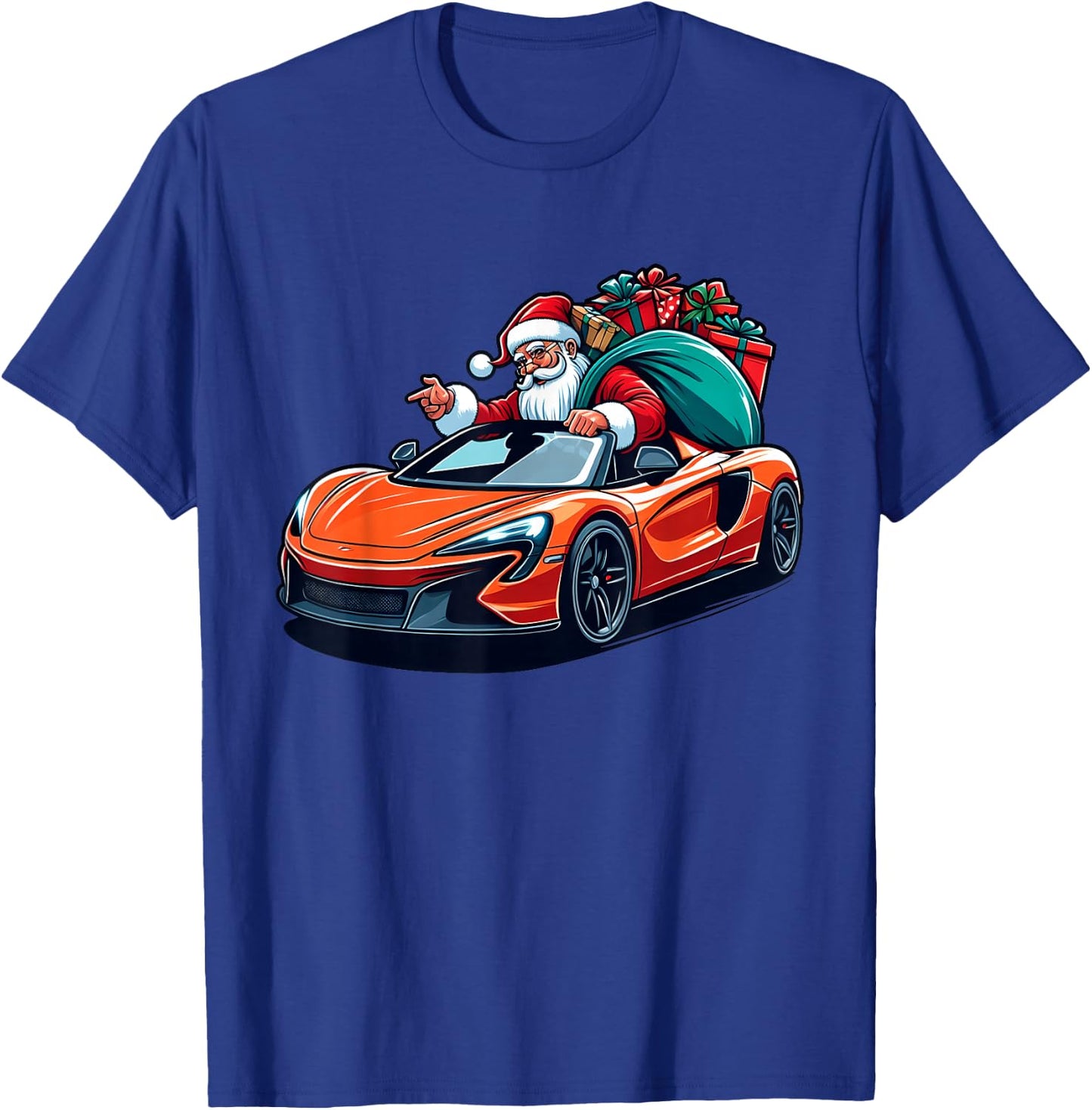 Funny Cool Santa Driving Sport Car Christmas Driver Pajama T-Shirt - T-Shirt | Royal
