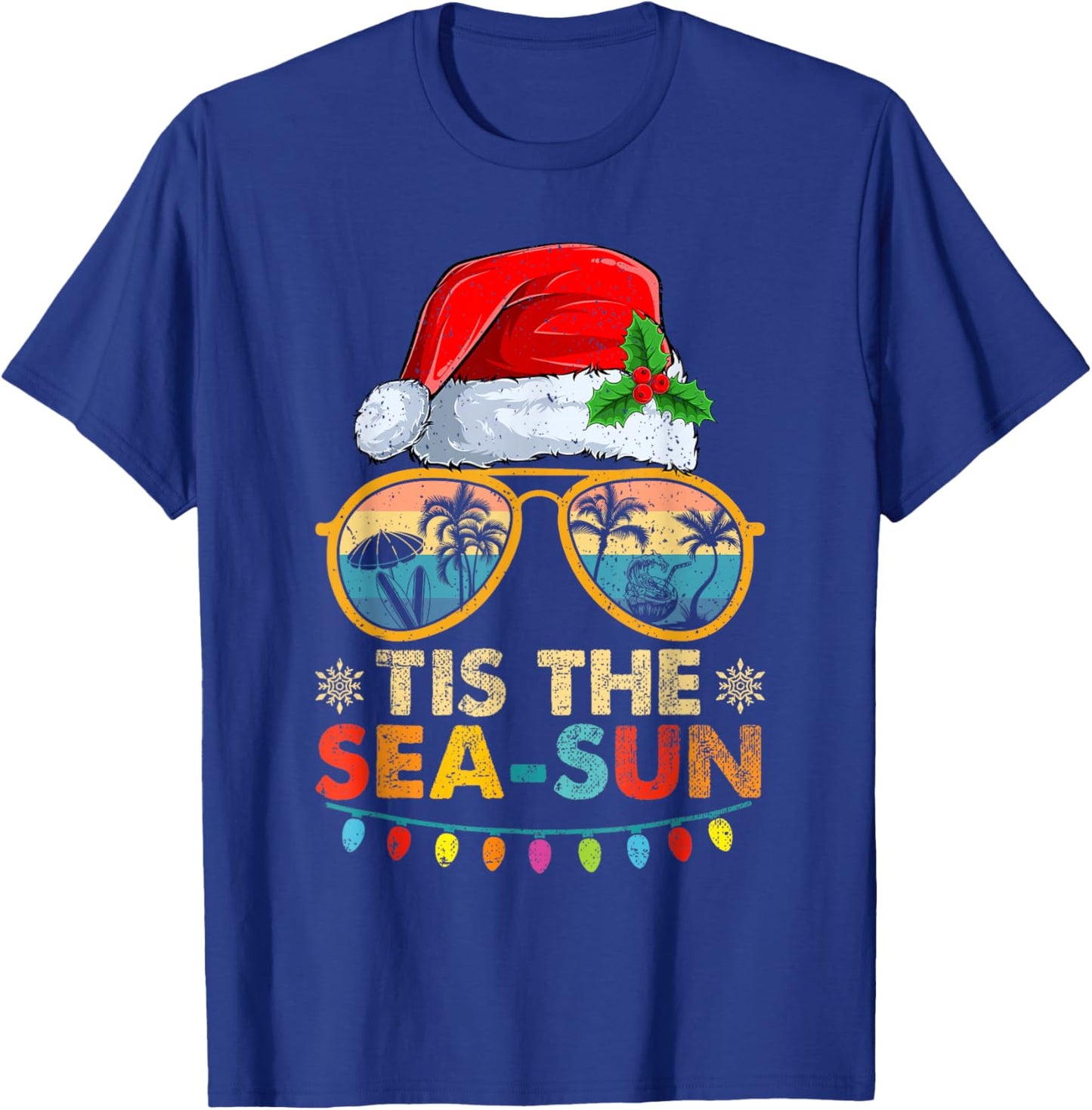 Tis The Sea Sun Santa Beach Summer Christmas In July Summer T-Shirt - T-Shirt | Royal