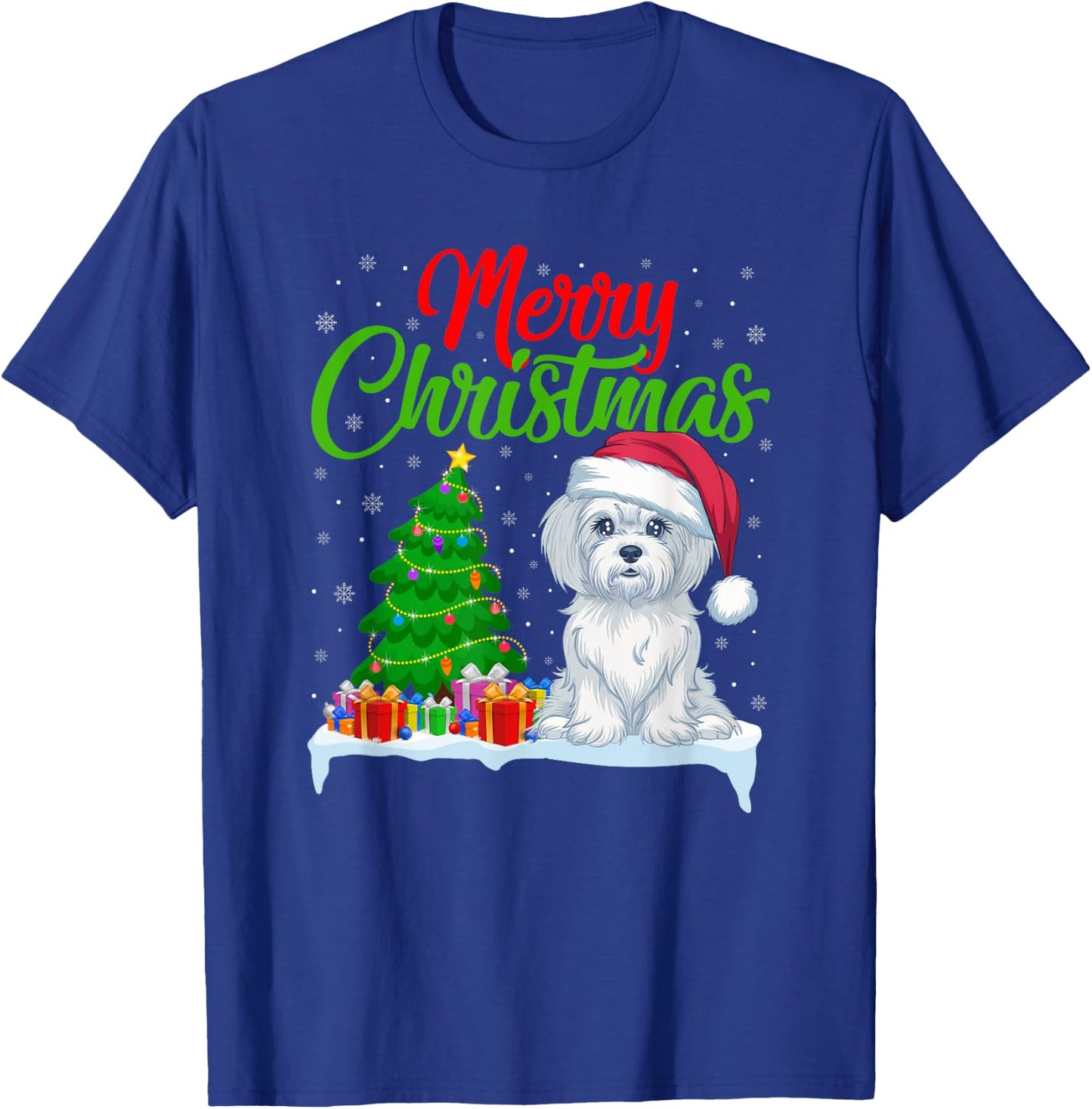 Maltese Dog Christmas Tree Lights Xmas Maltese Dog Lover T-Shirt - T-Shirt | Royal