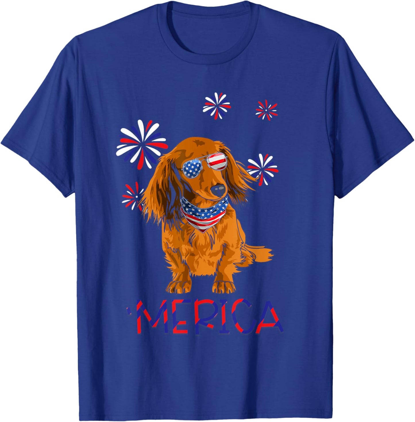 Red Long-Haired Dachshund 'Merica Dog Lover 4th Of July Men T-Shirt - T-Shirt | Royal