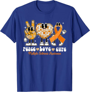 Peace Love Cure Multiple Sclerosis Awareness MS T-Shirt - T-Shirt | Royal