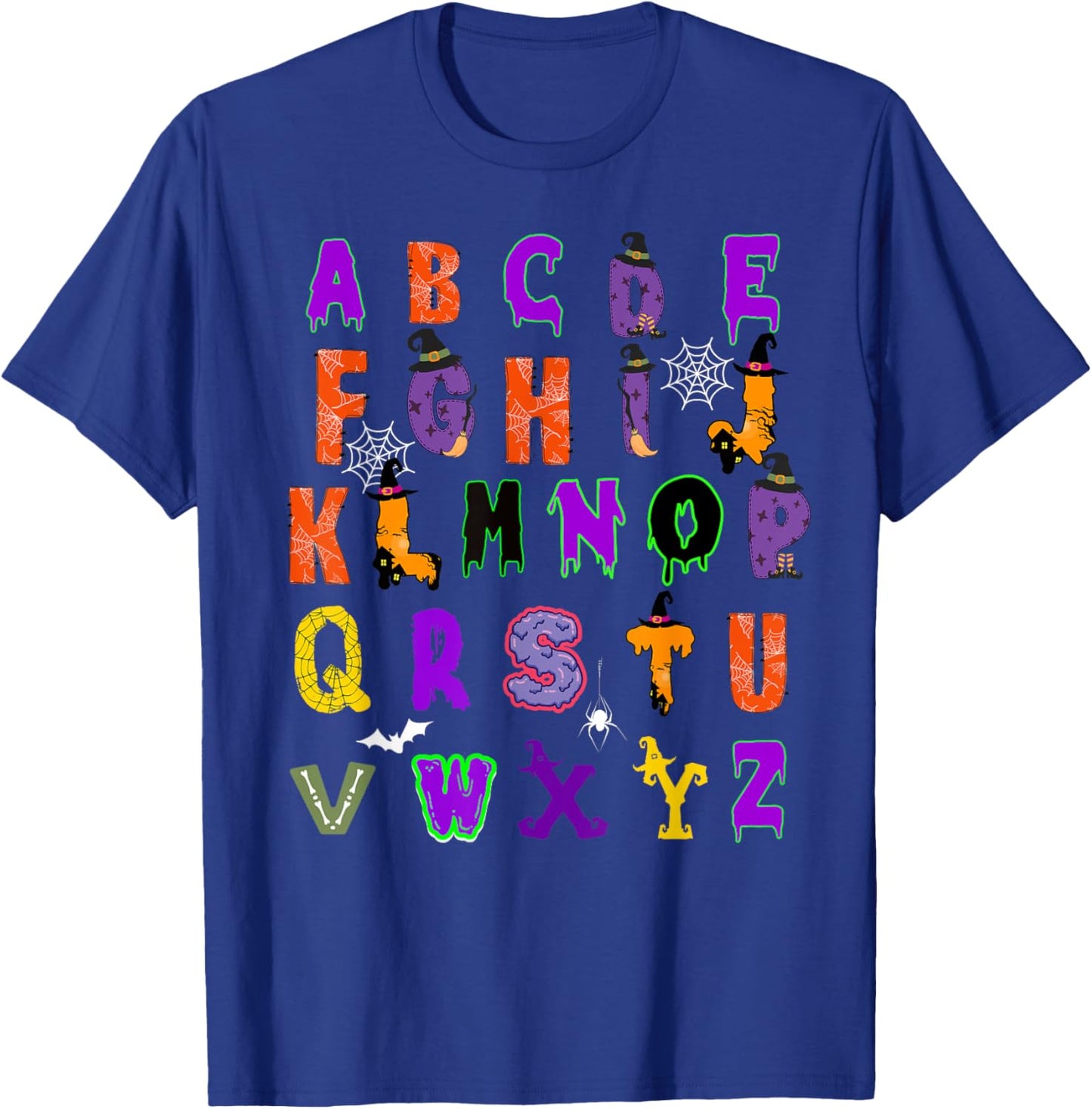 Funny Halloween Alphabet ABCs Learning Kindergarten Teacher T-Shirt - T-Shirt | Royal
