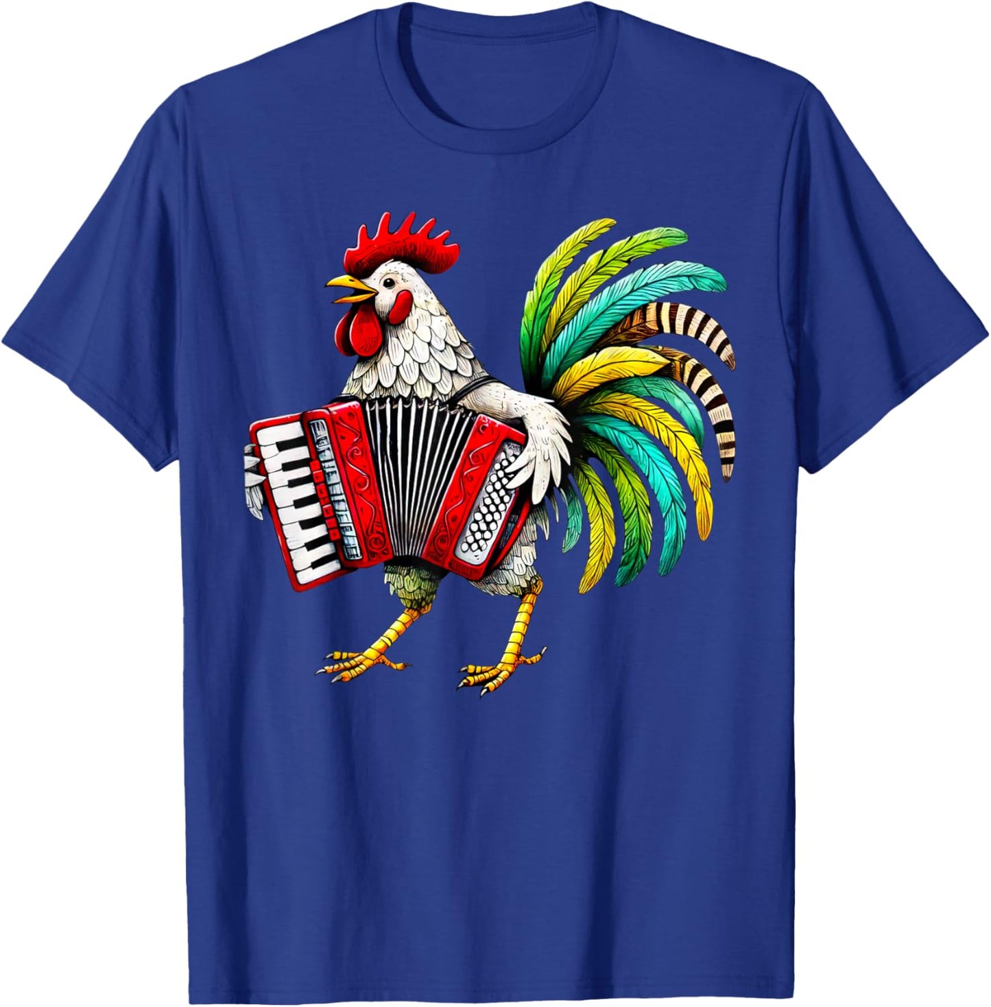 Rooster Playing Accordion Cute Chicken Accordionist Music T-Shirt - T-Shirt | Royal