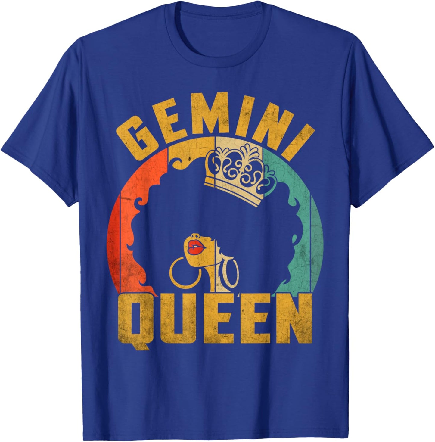 Gemini Queen Afro Black Women Vintage Zodiac Birthday T-Shirt - T-Shirt | Royal