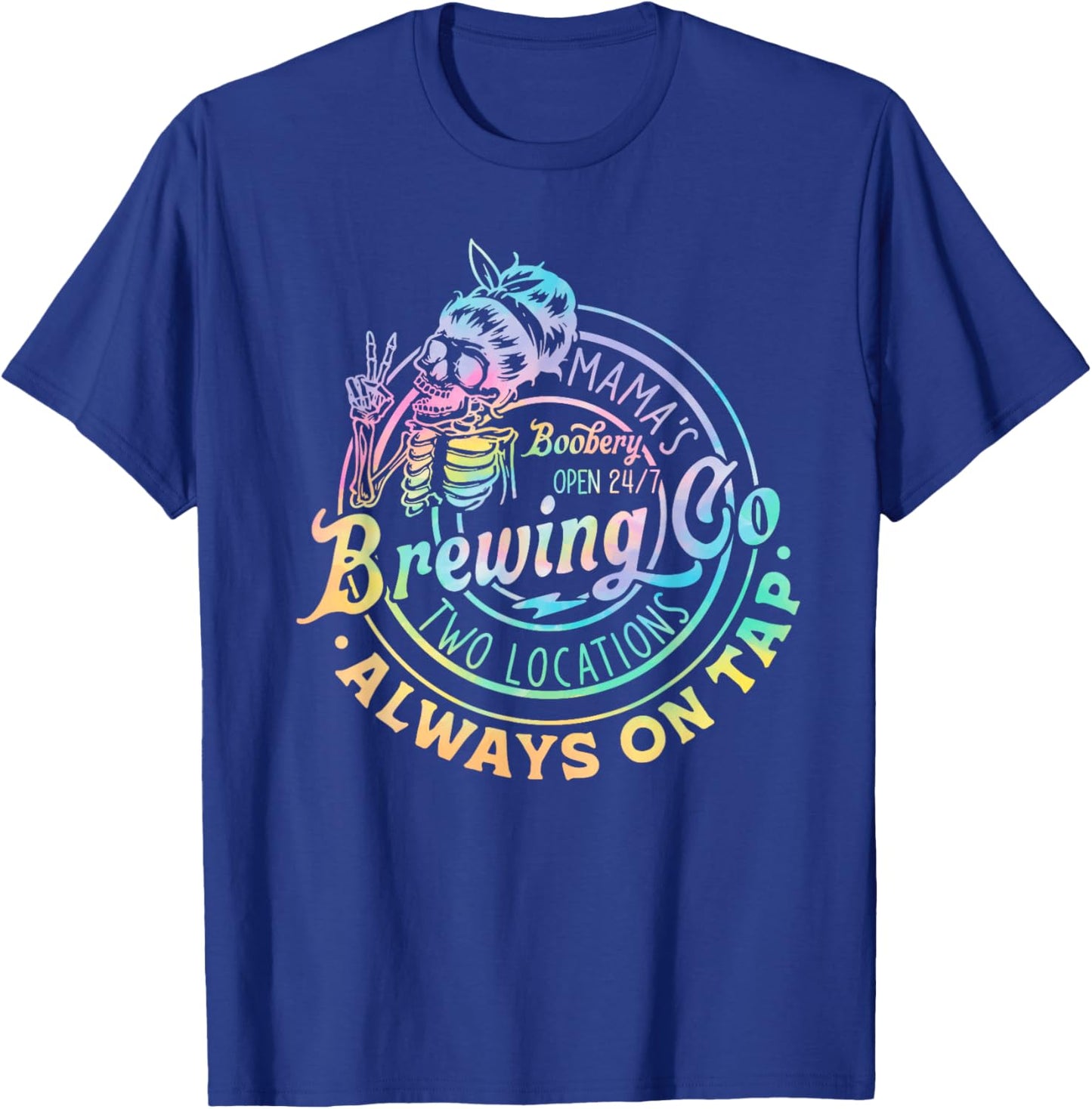 Retro Mama's Boobery Brewing Co Tie Dye Funny Skeleton T-Shirt - T-Shirt | Royal