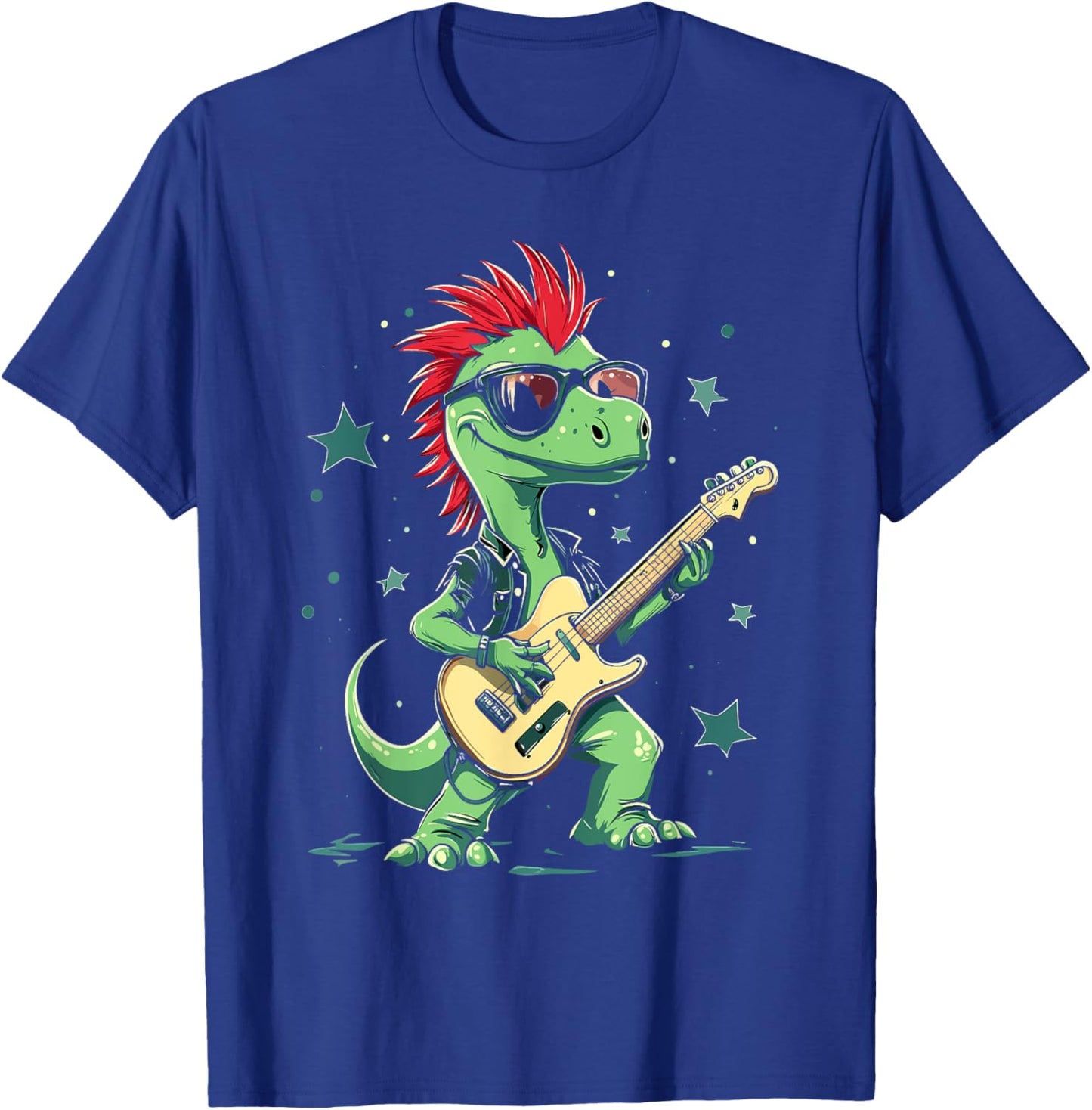 Funny T-Rex Dinosaurs with cool electric Guitar T-Shirt - T-Shirt | Royal