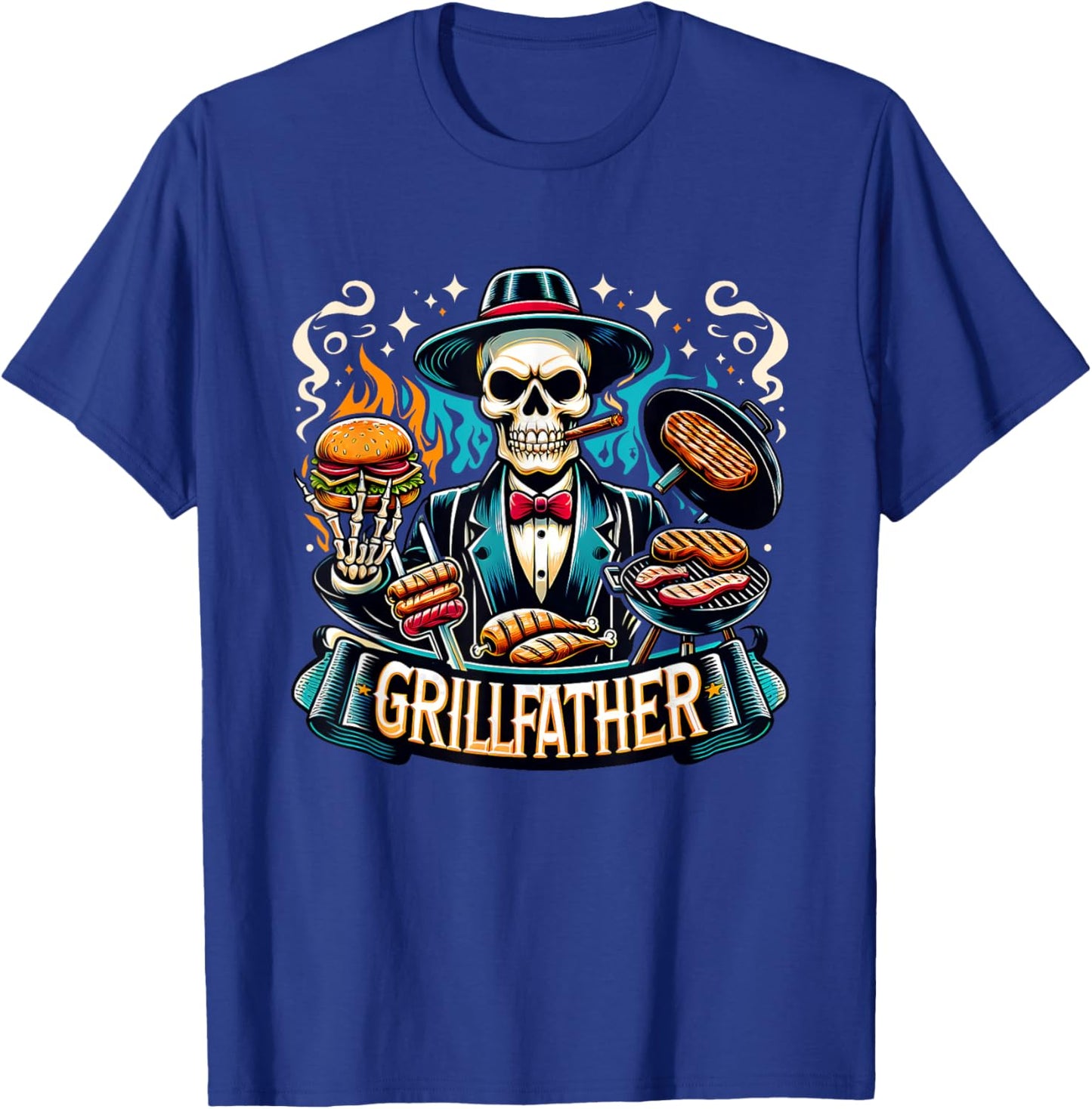 Funny Grill Father Snarky Skeleton Dad Joke Grillfather T-Shirt - T-Shirt | Royal
