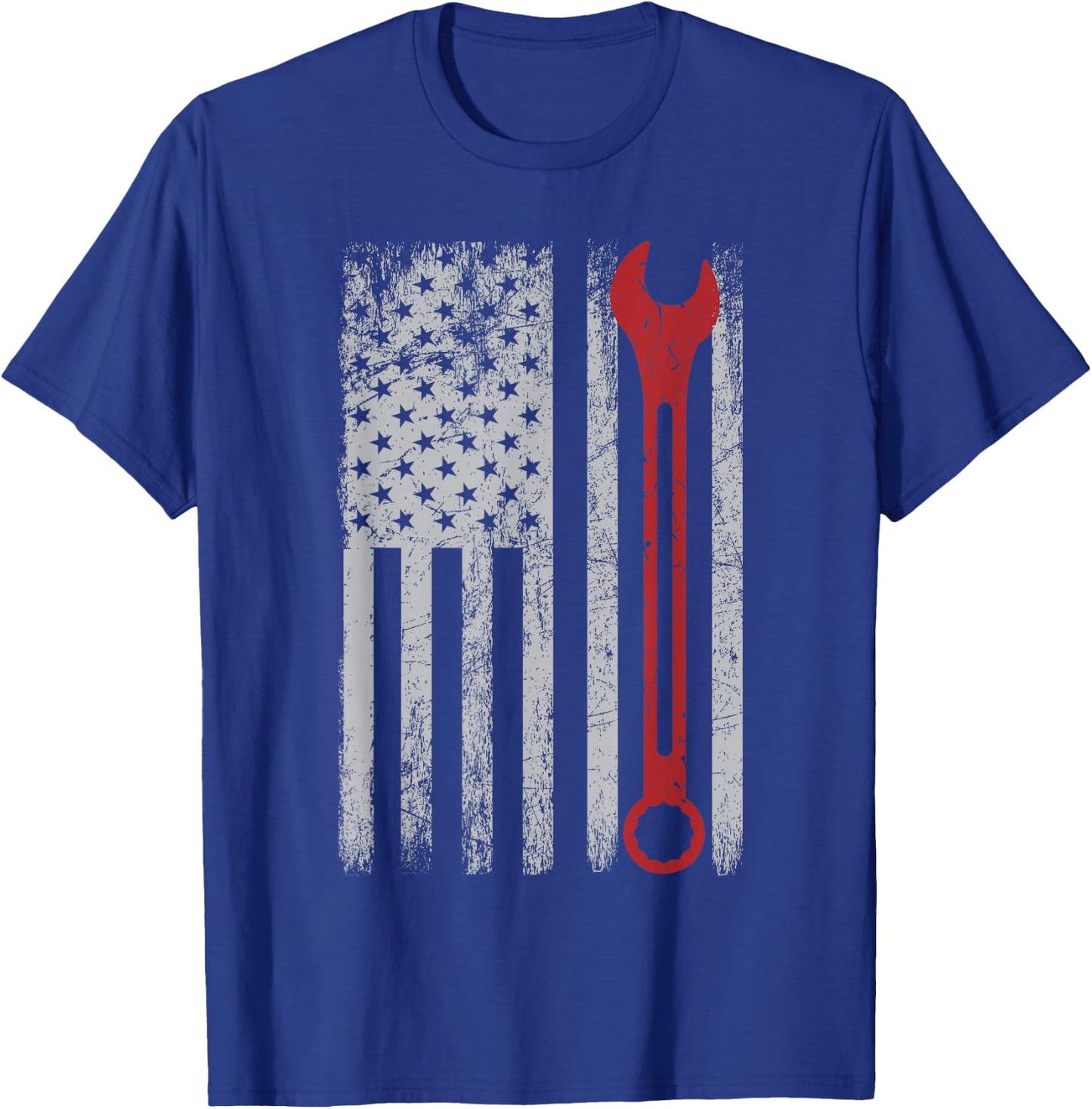 Auto Repairman Car Mechanic Wrench Workshop Tools USA Flag Small T-Shirt - T-Shirt | Royal