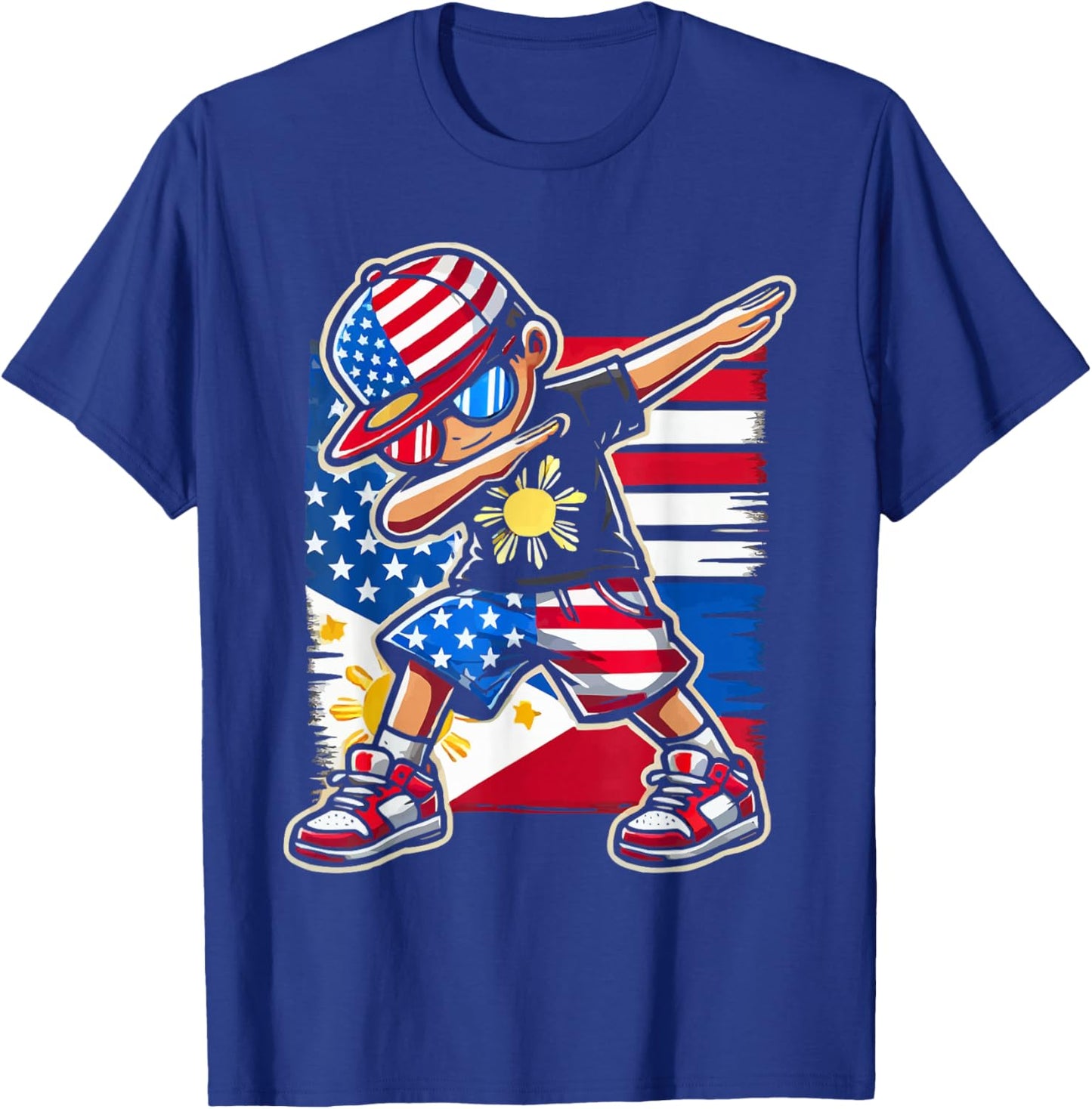 Half Filipino Half American USA Flag Philippines America T-Shirt - T-Shirt | Royal