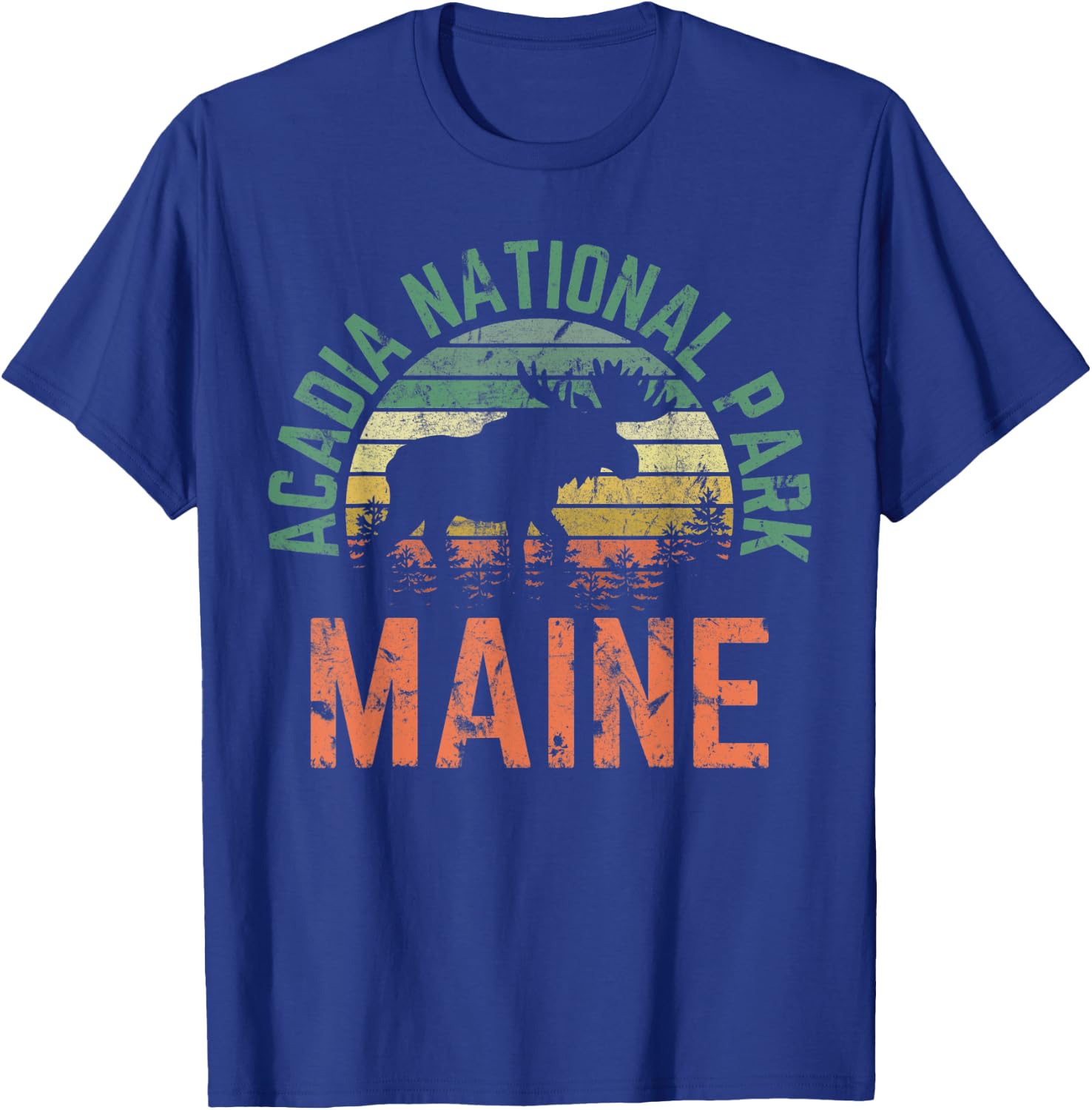 Acadia Maine Nature Hiking Moose Outdoors Vintage T-Shirt - T-Shirt | Royal
