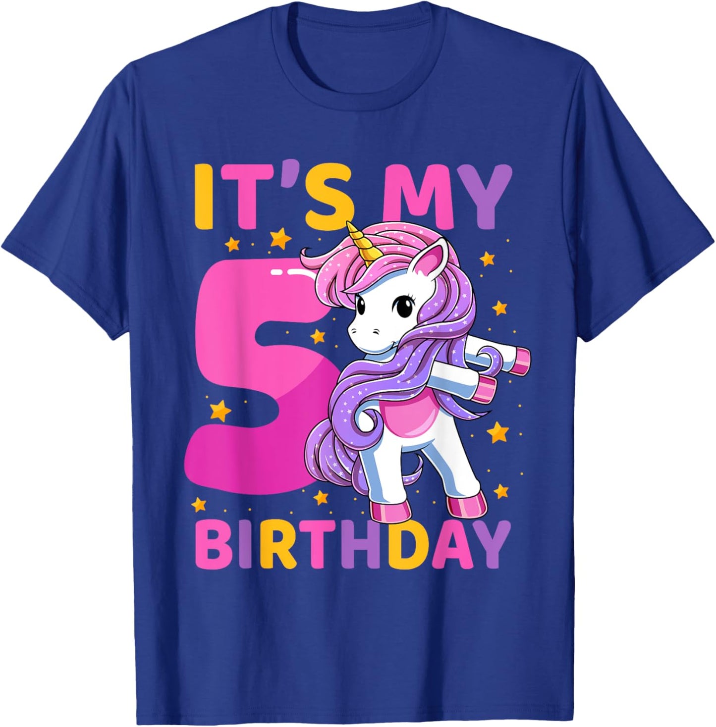 5 Years Old Unicorn Flossing 5th Birthday Party Girls Kids T-Shirt - T-Shirt | Royal
