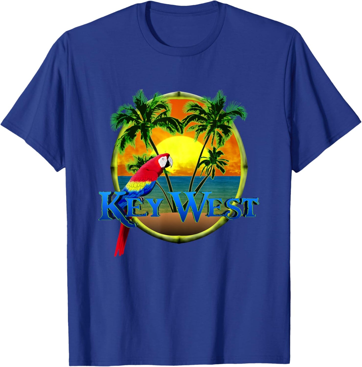 Key West Sunset Beach Sunset and Parrot Men Women Kids T-Shirt - T-Shirt | Royal