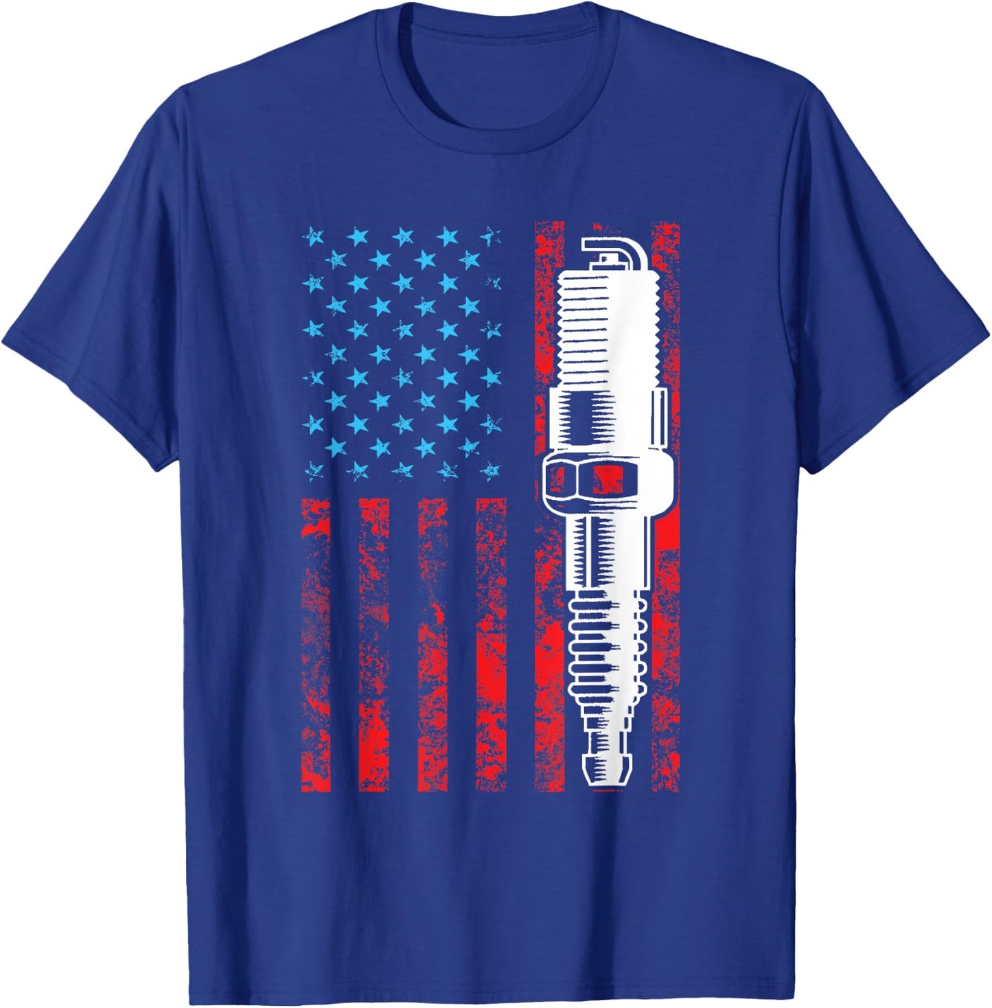 American Flag Spark Plug - Vintage Car Lover USA T-Shirt - T-Shirt | Royal