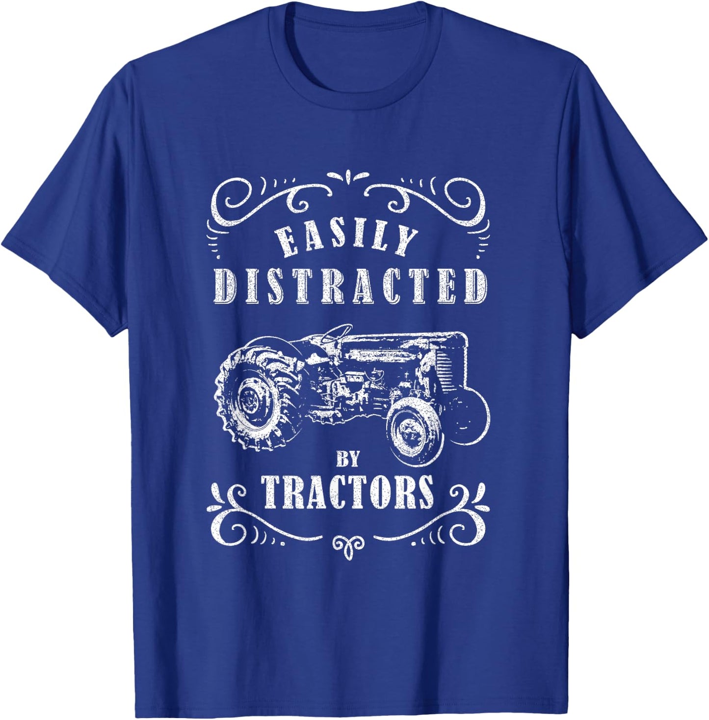 Vintage Funny graphic easily distracted by tractors T-Shirt - T-Shirt | Royal
