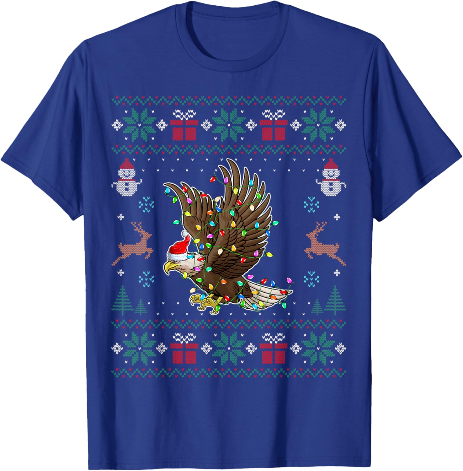 Eagle Santa Hat Xmas Lights Eagle Christmas Ugly T-Shirt - T-Shirt | Royal