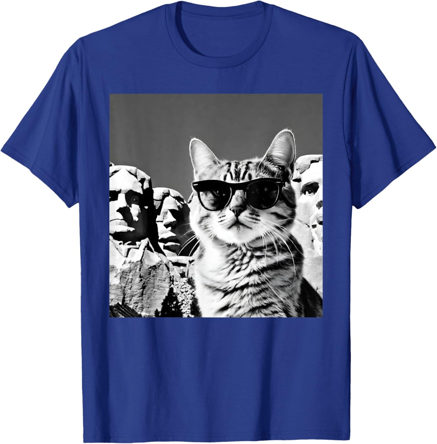 Funny Cat Wearing Sunglasses At Joke Mount Rushmore T-Shirt - T-Shirt | Royal