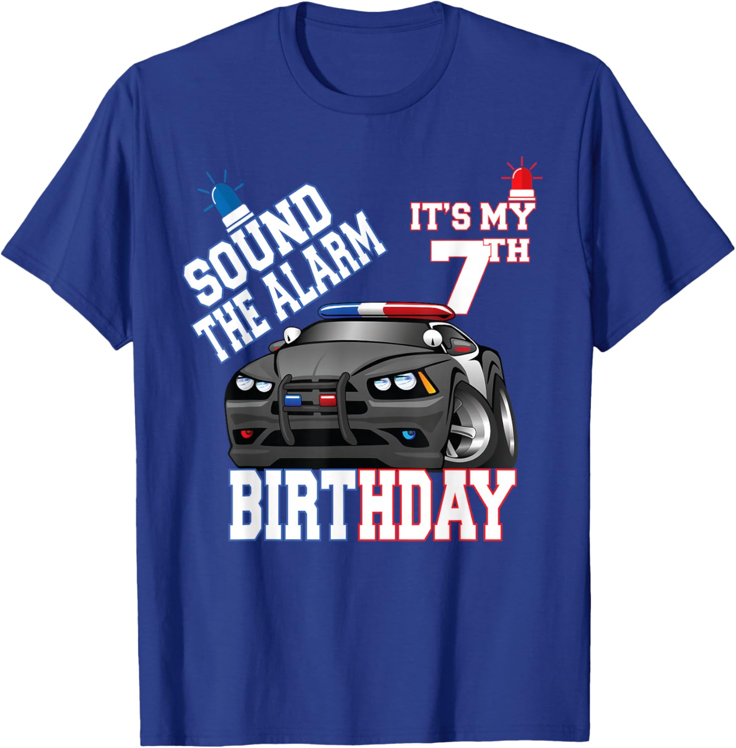 Sound The Alarm It's My 7th Birthday 7 Years Old Policeman T-Shirt - T-Shirt | Royal