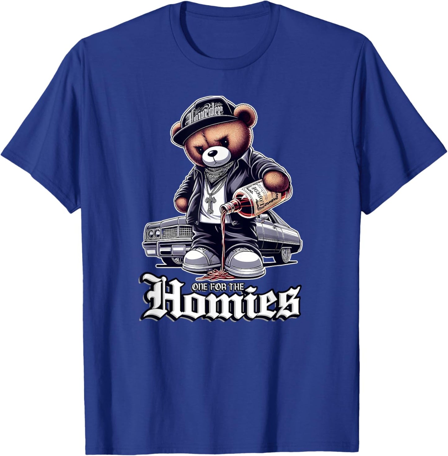 ONE FOR THE HOMIES Teddy Bear Chicano Art Cholo shirt T-Shirt - T-Shirt | Royal