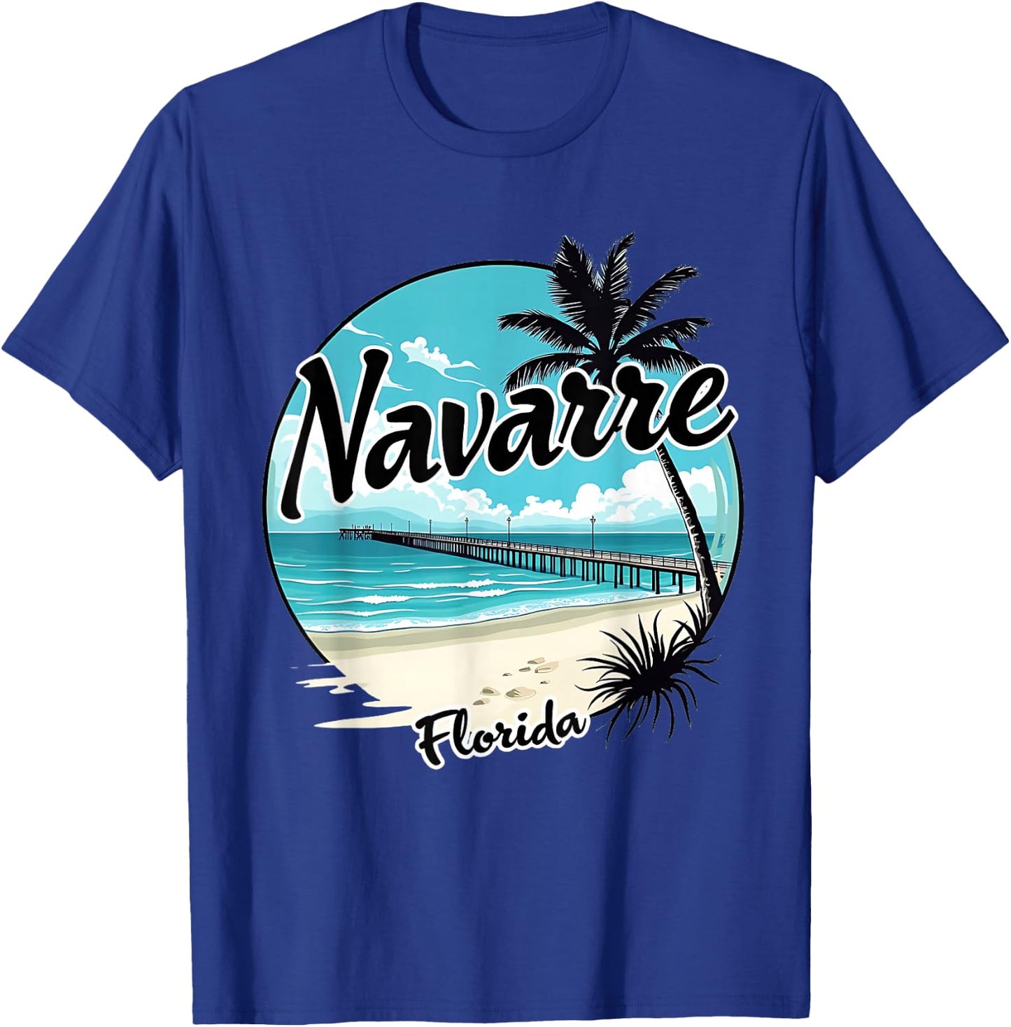 Scenic Navarre Florida Beach and Pier Art T-Shirt - T-Shirt | Royal
