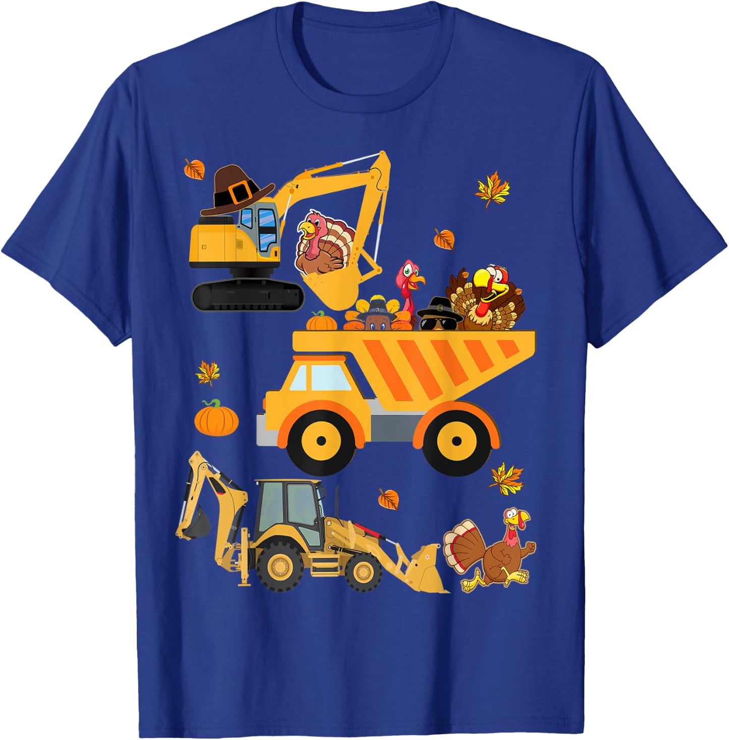 Thanksgiving Turkey kids boy truck Construction Vehicle fall T-Shirt - T-Shirt | Royal