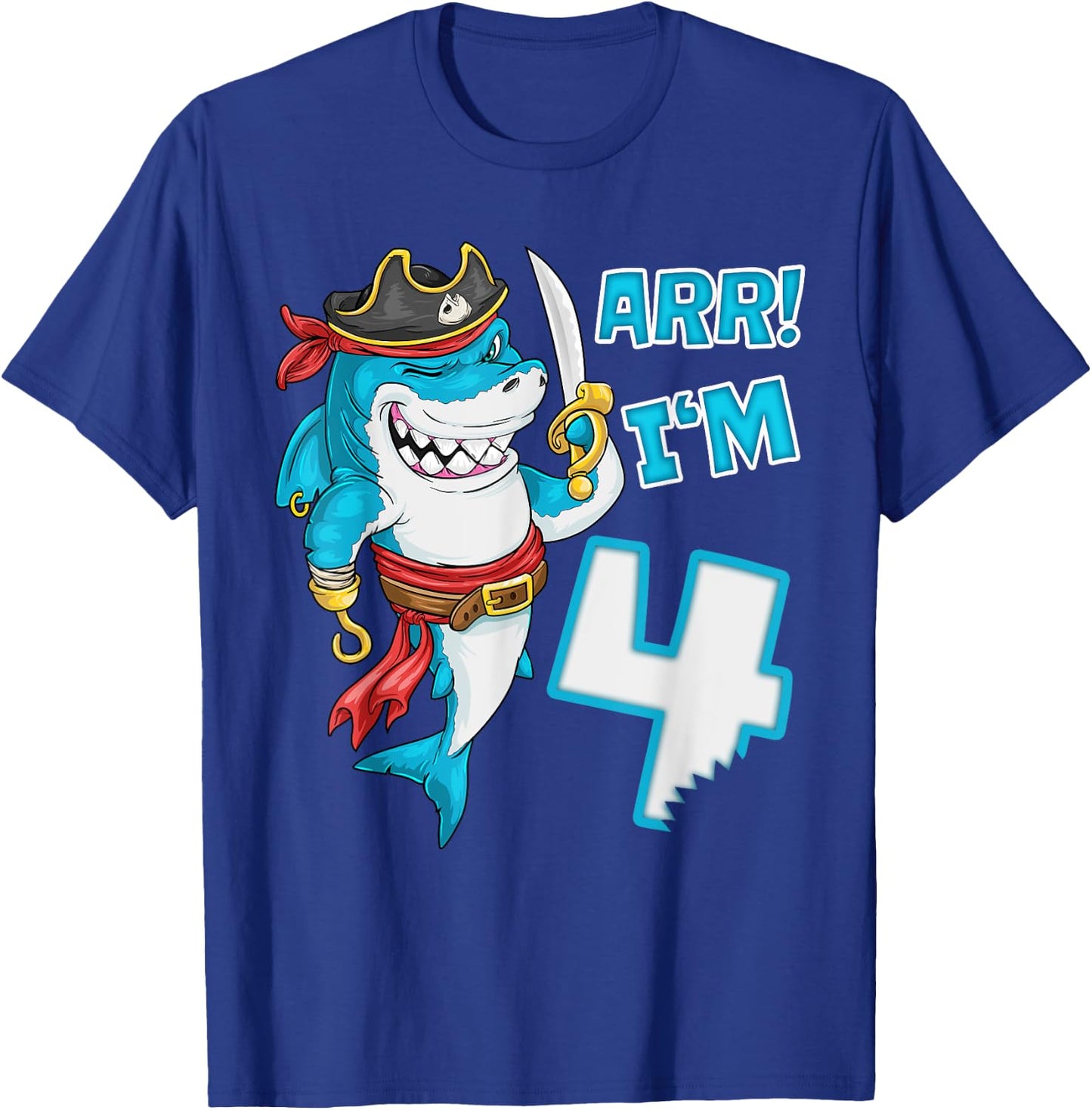 I'm 4 years Bday Shark pirate 4th Birthday boy pirate Party T-Shirt - T-Shirt | Royal