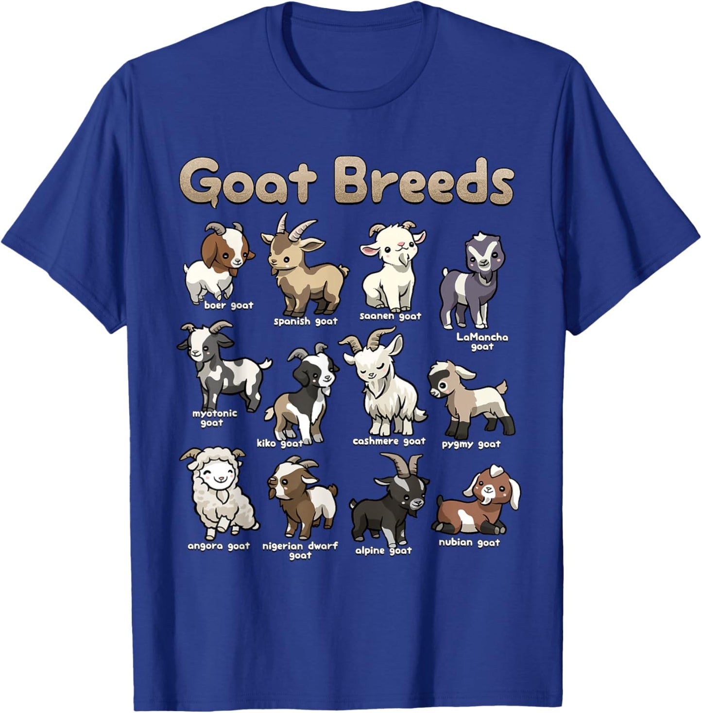 Educational Goat Shirt Goat Breeds Farm Animals of the World T-Shirt - T-Shirt | Royal